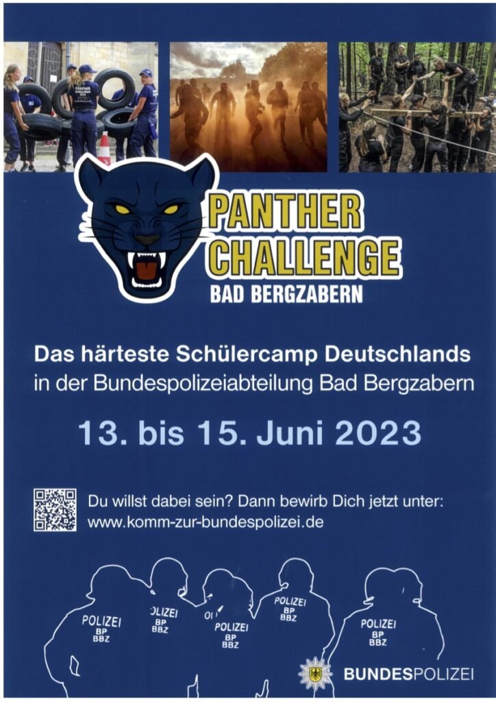 Werbeplakat für die Panther Challenge 2023 - Wie weit gehst du für deinen Traumjob?