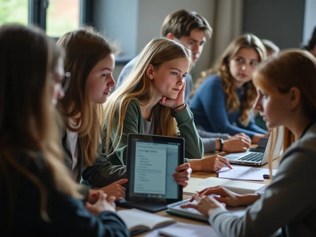 Schülergruppe, die sich auf einem Online-Portal bewerben