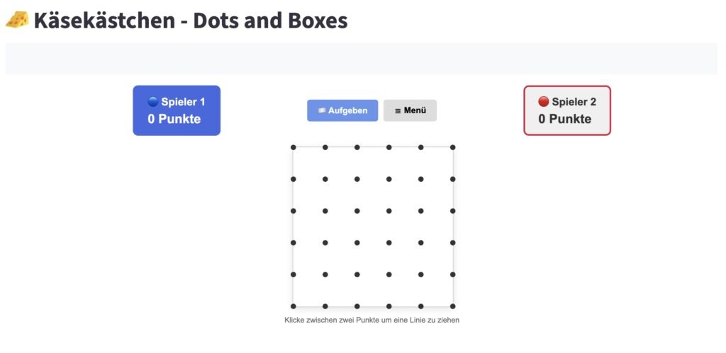 Screenshot des Käsekästchen Spiels unter kaese.mrs-ladenburg.de