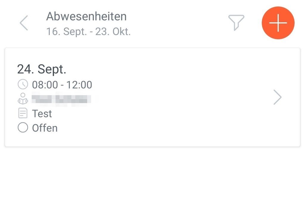 Screenshot Untis App Abwesenheiten