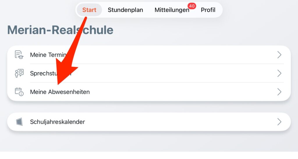 Screenshot Untis App Abwesenheit