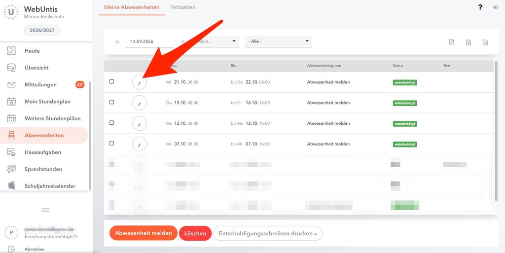 Screenshot Untis Web Plattform