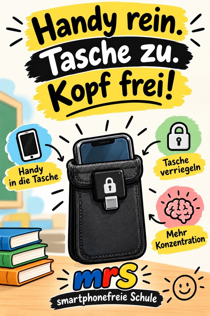 Plakat: Handy rein. Tasche zu. Kopf frei!